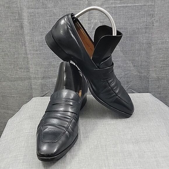 Tanino Crisci Men\'s Black Leather Dress Shoes Loafers Made in Italy SZ 10.5M
